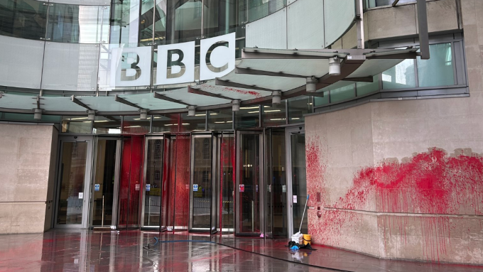 BBC London Headquarters Coated In Red Paint, After Backlash At Coverage Of Israel-Hamas Conflict